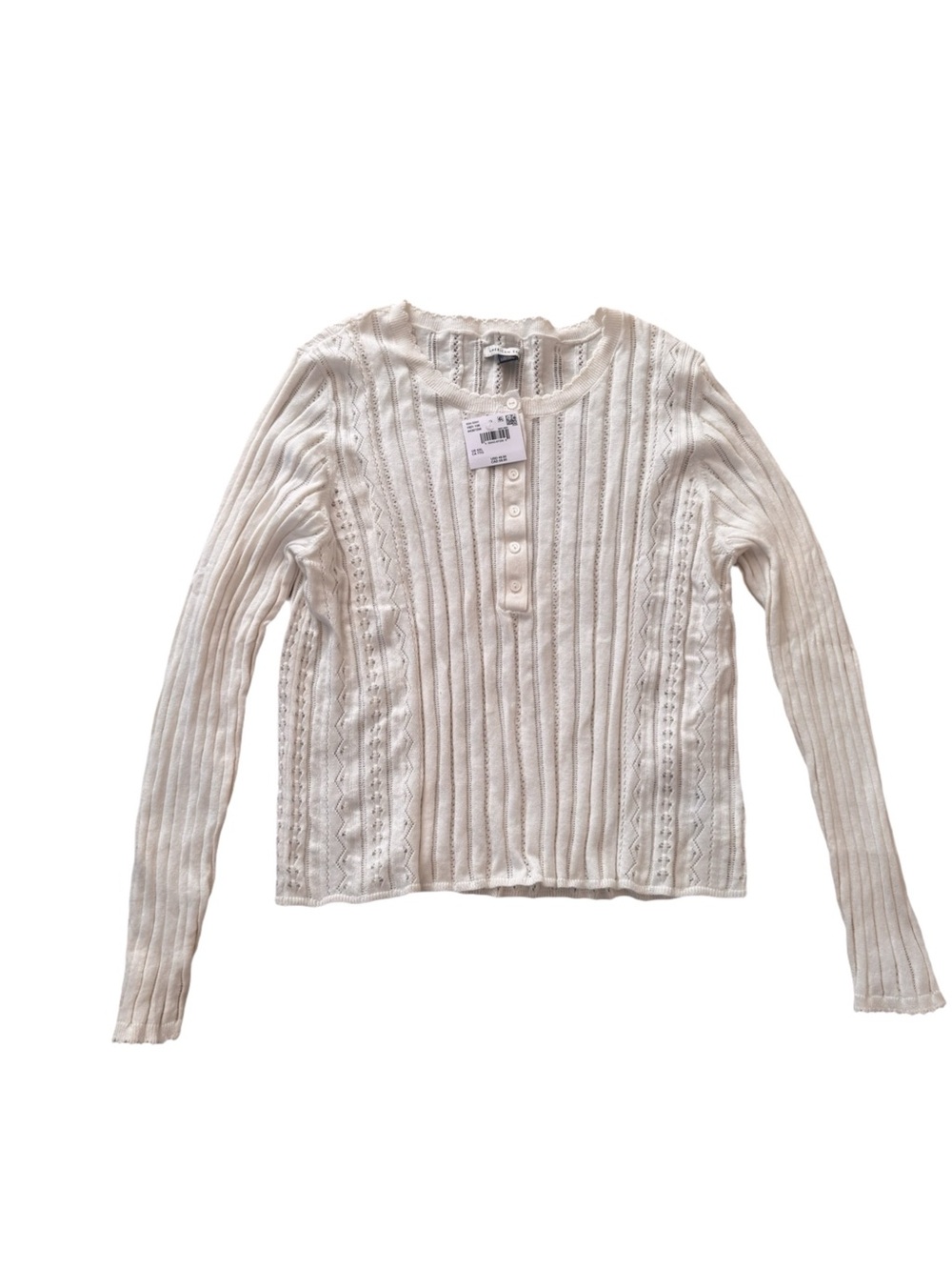 American Eagle Outfitters Cream Ribbed Henley Sweater
